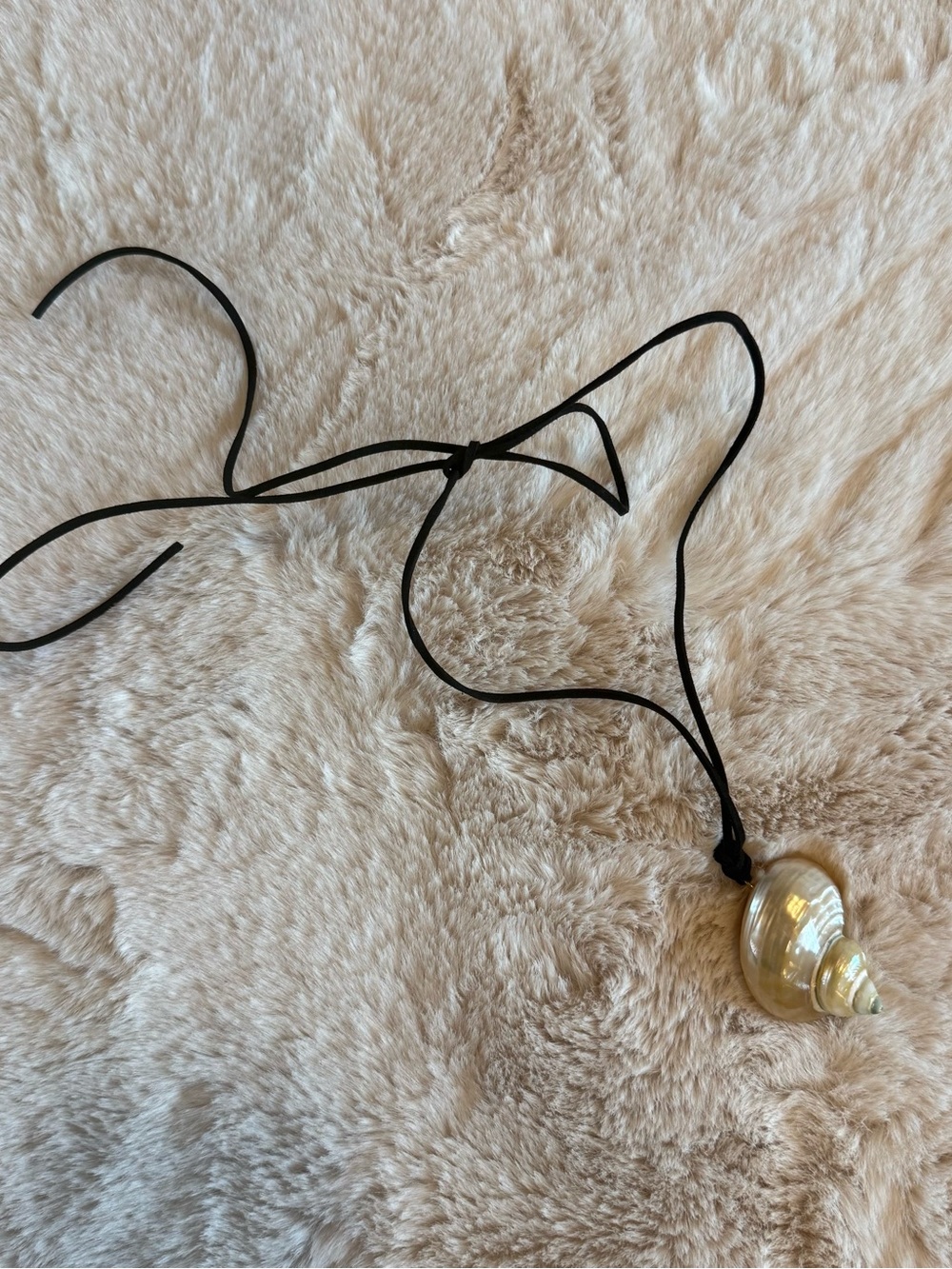 Iridescent Shell Pendant on Black Cord Necklace